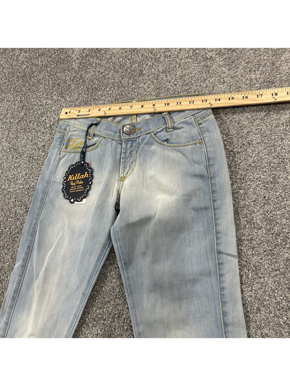 Killah Jeans Y2K Second Skin Jeans Size 26 Zipper Ankle Green Stitching - Picture 4 of 10